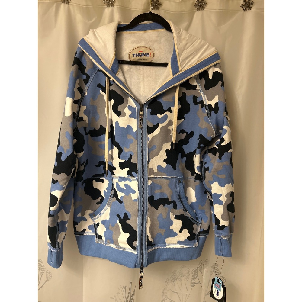 THUMB UNITED camo  Zip Up Hoodie Women Blue Gray Black White Casual Comfort Sz2x - Picture 2 of 12